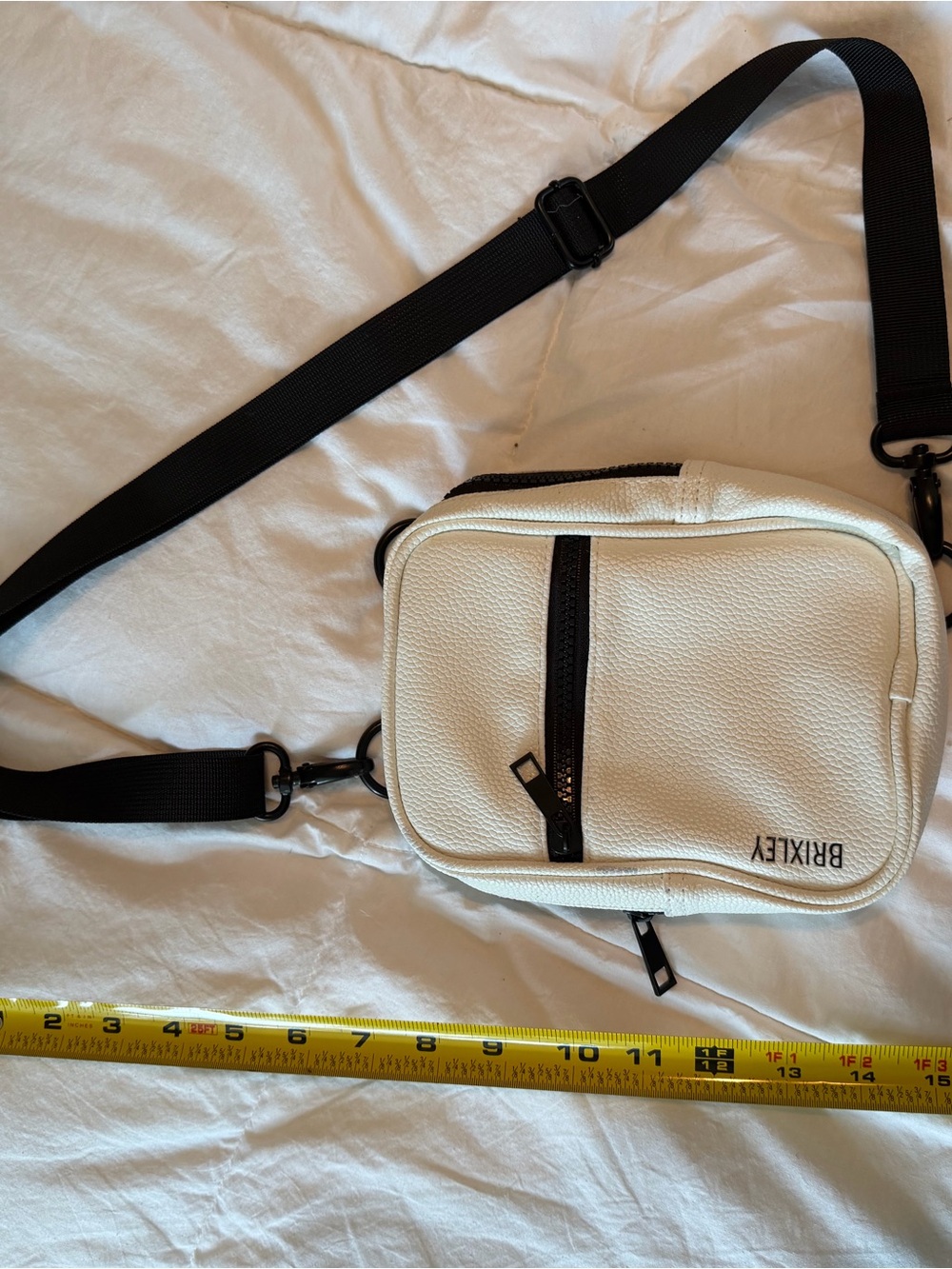 White Brixley Betty Crossbody Belt Bag Sling with Black Strap